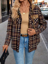 LUNE Women's Retro Plaid Patchwork Suede Loose Hoodie Shirt